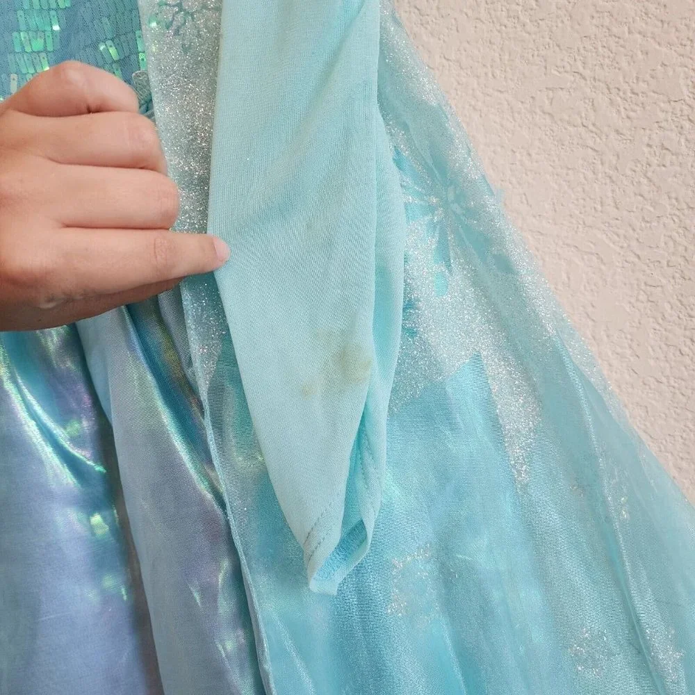 Disney Store Frozen Queen Elsa Glitter Sequin Blue Halloween Costume Dress 9/10